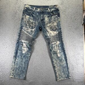 GS-115 Jeans Men 38x31 Blue Cotton Denim Straight Leg Biker Moto Travel Workwear